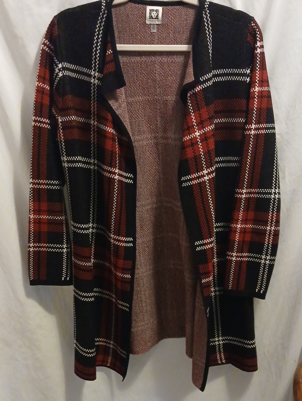 Plaid Open-Front Women's Cardigan Sweater - Red/Black/white
